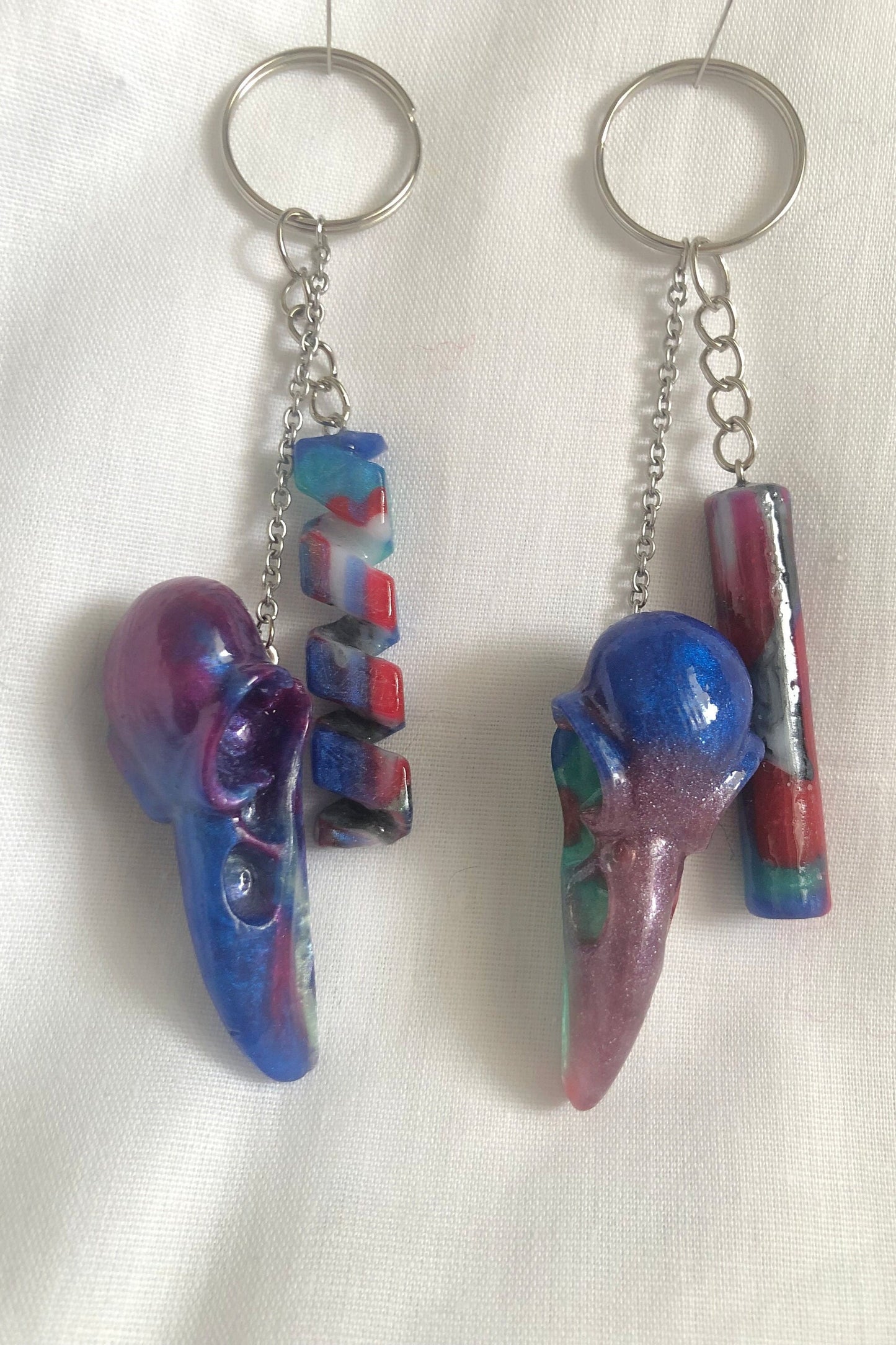 zipper charm and keyring, skull keyring and charm, keychain and charm,