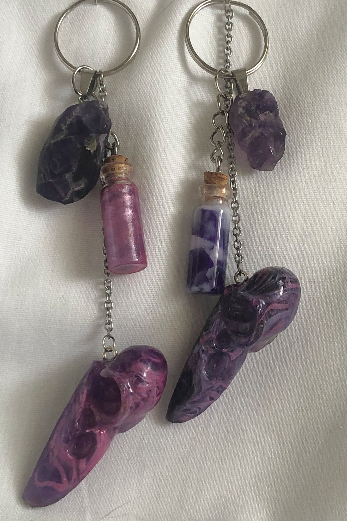 Keychain and charm, zipper charm and keyring, skull keyring and charm