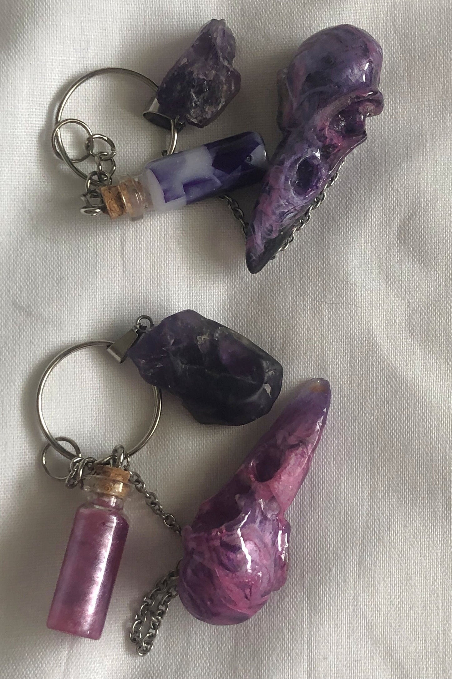 Keychain and charm, zipper charm and keyring, skull keyring and charm