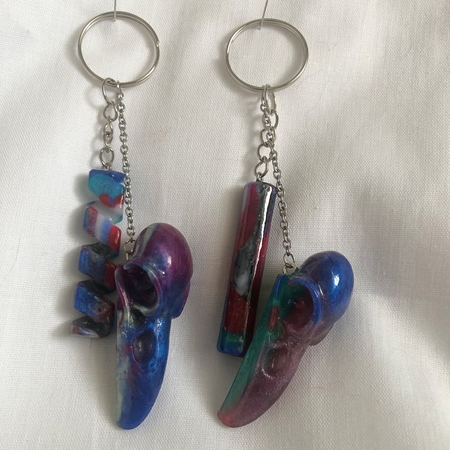 zipper charm and keyring, skull keyring and charm, keychain and charm,