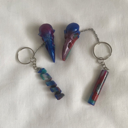 zipper charm and keyring, skull keyring and charm, keychain and charm,
