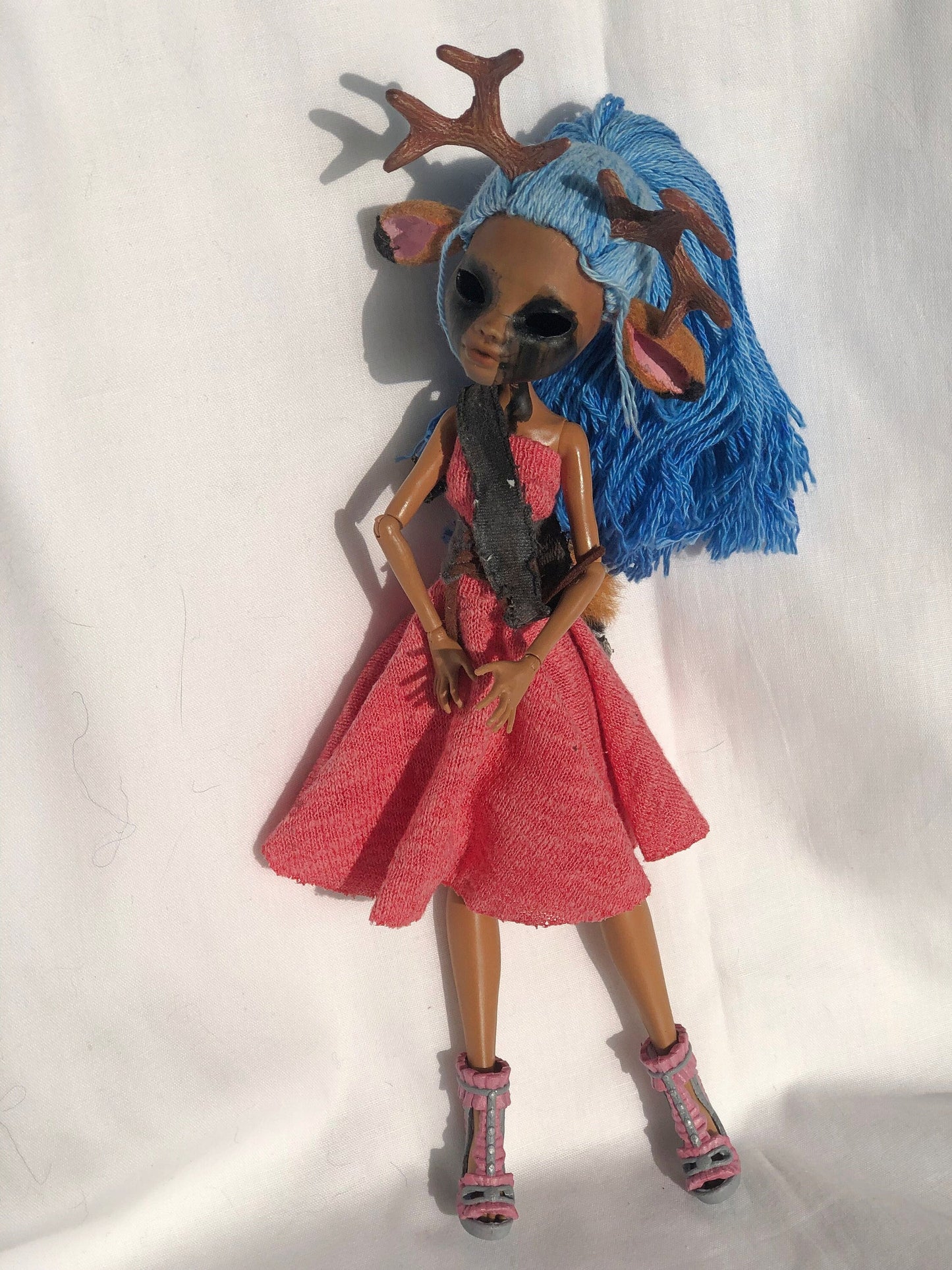 Deer figurine, altered doll, doll repaint