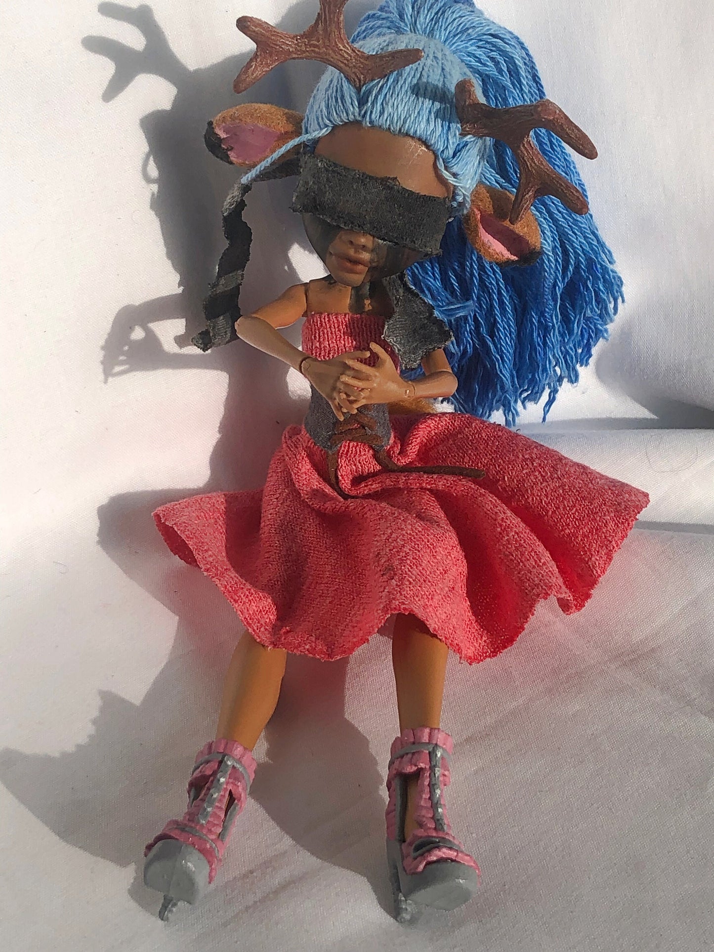Deer figurine, altered doll, doll repaint